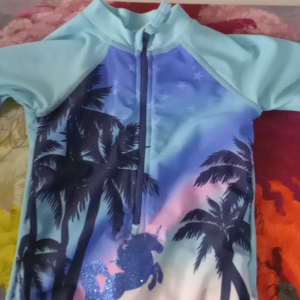 Limited Too Blue and Pink Rashguard with Tropical Design